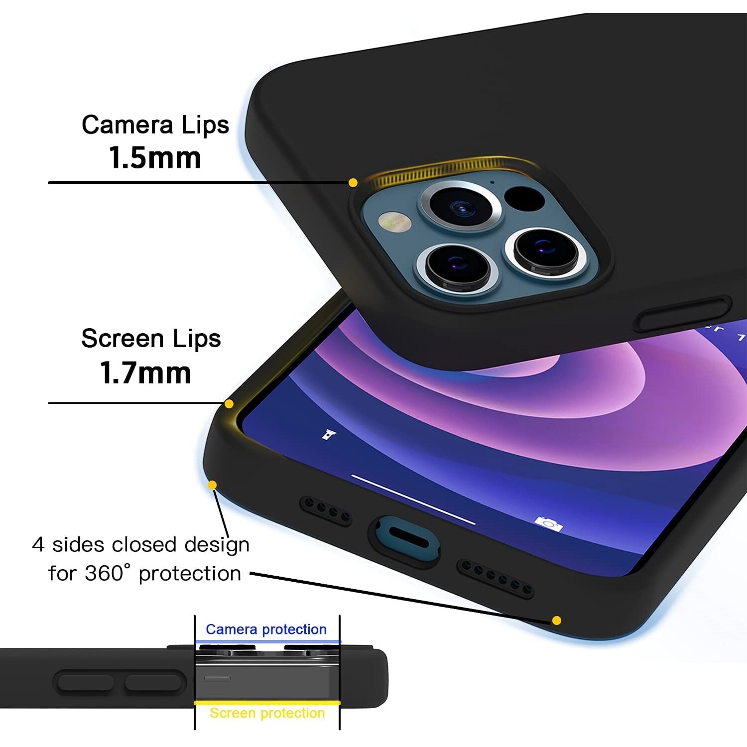 Husa protectie compatibila cu iPhone 16 Pro, ultra slim, silicon Negru, interior din microfibra, PlanetPhone