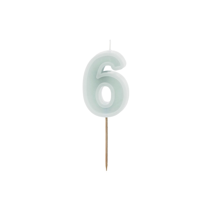 Lumanare pentru tort cifra 6 menta deschis pastel PartyDeco