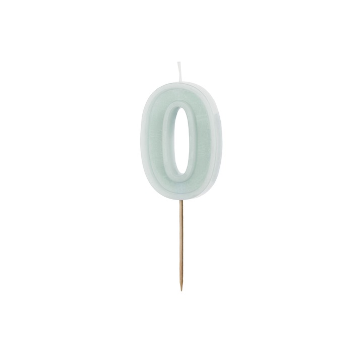 Lumanare pentru tort cifra 0 menta deschis pastel PartyDeco