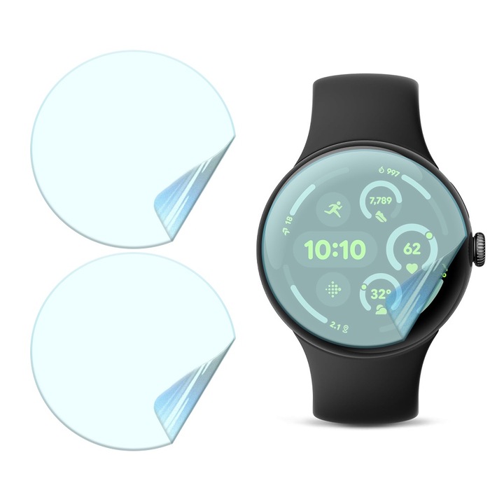 Set 3 x Folie de Protectie pentru Google Pixel Watch 3 45mm, Silicon Hydrogel Regenerabil, Flexible Hydro-Crystal, Instalare usoara, Full Protection, Clear