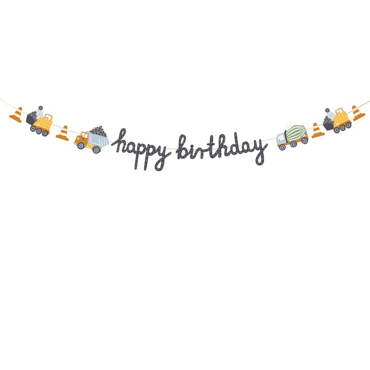 Banner Happy Birthday La multi Ani petrecere constructii, pastel, 2m PartyDeco