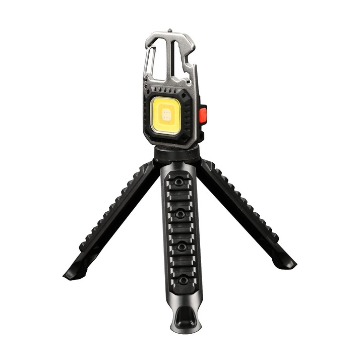 Ключодържател COB Аварийно осветление, Преносимо многофункционално фенерче 5 в 1, Мини LED ключодържател Фенерче с отварачка за бутилки, 800 лумена, 7 режима на осветяване, USB-C зареждане, със статив, за къмпинг авариен ремонт, черен