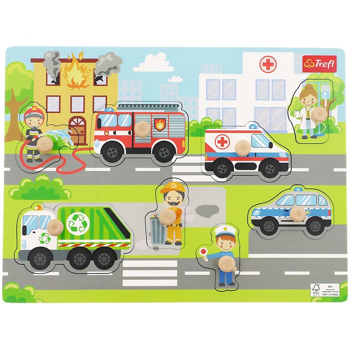 Trefl - Puzzle Fogantyús fa kirakó - Város - 1 - 39 darab