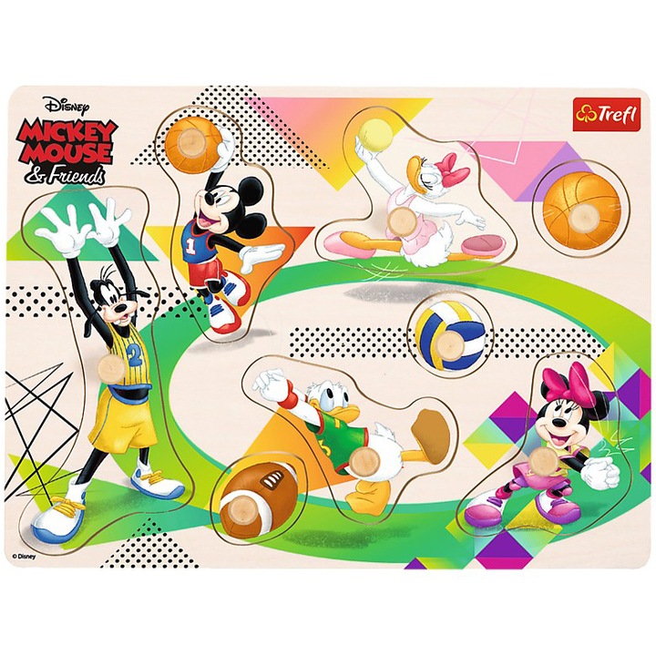 Puzzle din lemn Trefl - Disney Mickey Mouse si Prietenii, 8 piese