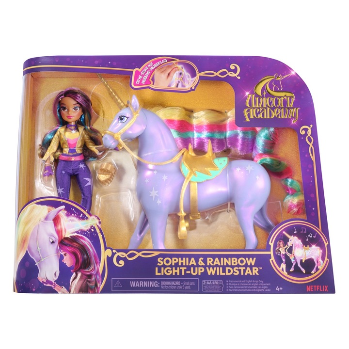 Комплект за игра Unicorn Academy - Sophia and Wildstar Doll, Rainbow Light