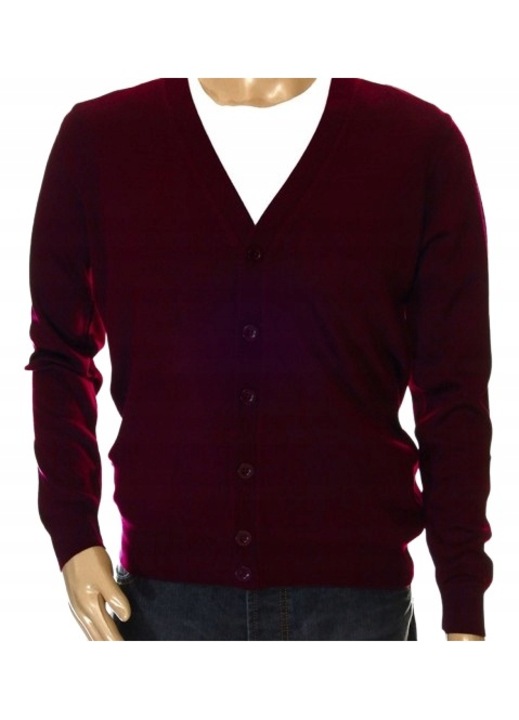Мъжки пуловер с копчета и V-образно деколте от вълна, Бордо/Меланж на бордо
