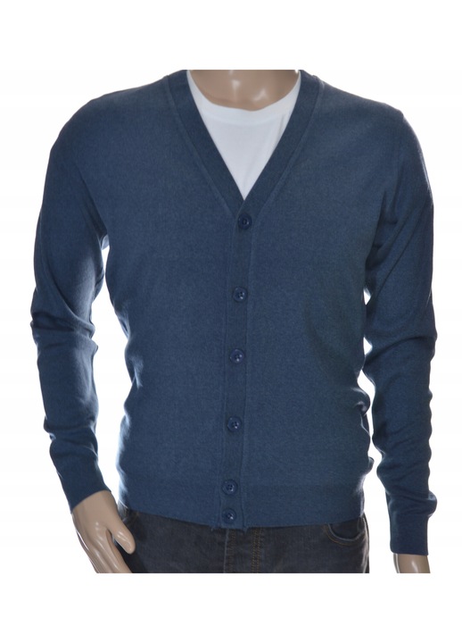 Pulover barbati cu nasturi si decolteu in V lana, Albastru indigo