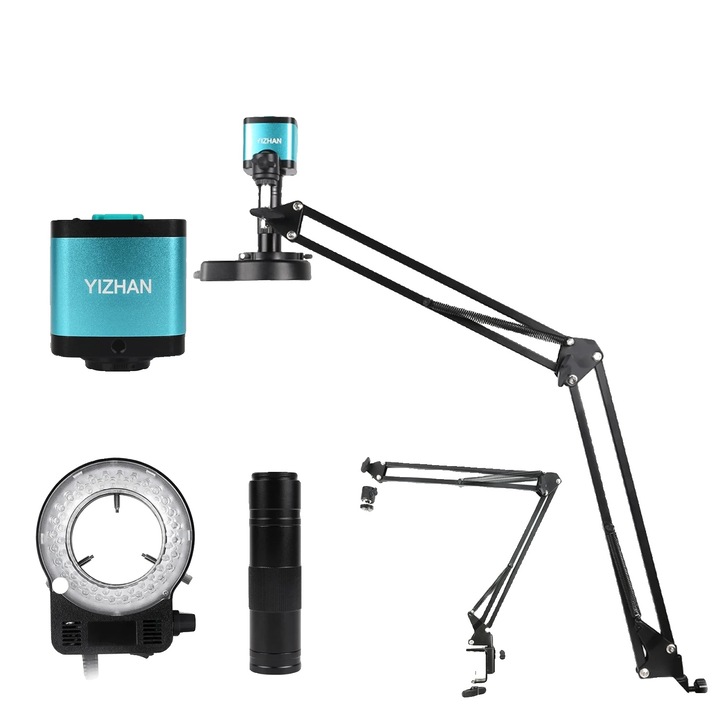 4K digitális mikroszkóp, komplett készlet, Panasonic 48MP érzékelő, 5x digitális zoom, állítható LED világítás, munkatávolság 50mm-1000mm