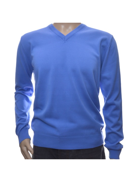Férfi V-nyakú pulóver merinó gyapjúból és kasmírból, kék kasmírból, XL INTL