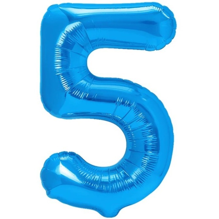 Балон от фолио, Лески, Фигурна цифра, Тема Годишнина 80 см, Индивидуална опаковка, Включена сламка, Надуване с въздух или хелий, Син, Цифра 5