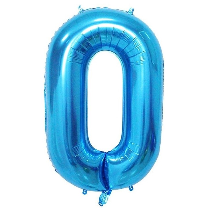 Балон от фолио, Лески, Фигурка Цифра, Тема Годишнина 40 см, Индивидуална опаковка, Включена сламка, Надуване с въздух или хелий, Син, Цифра 0