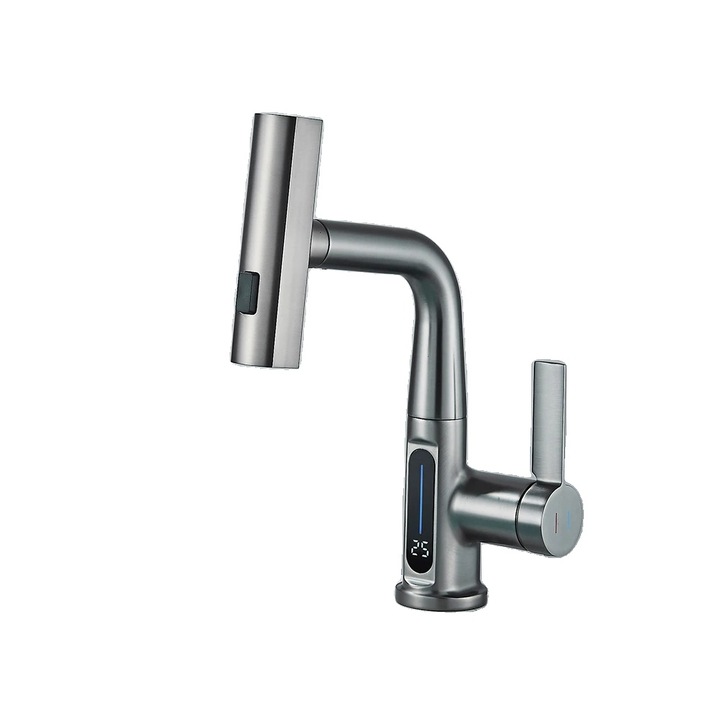 Mosogató csaptelep, modern dizájn, egy fogantyús működés, gunmetal gray, egylyukú rögzítés