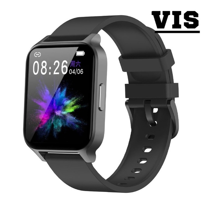 VIS mágneses töltő okosóra, bluetooth, iOS kompatibilis, vízálló, fitness, 7-14 nap autonómia, többnyelvű, uniszex, fekete