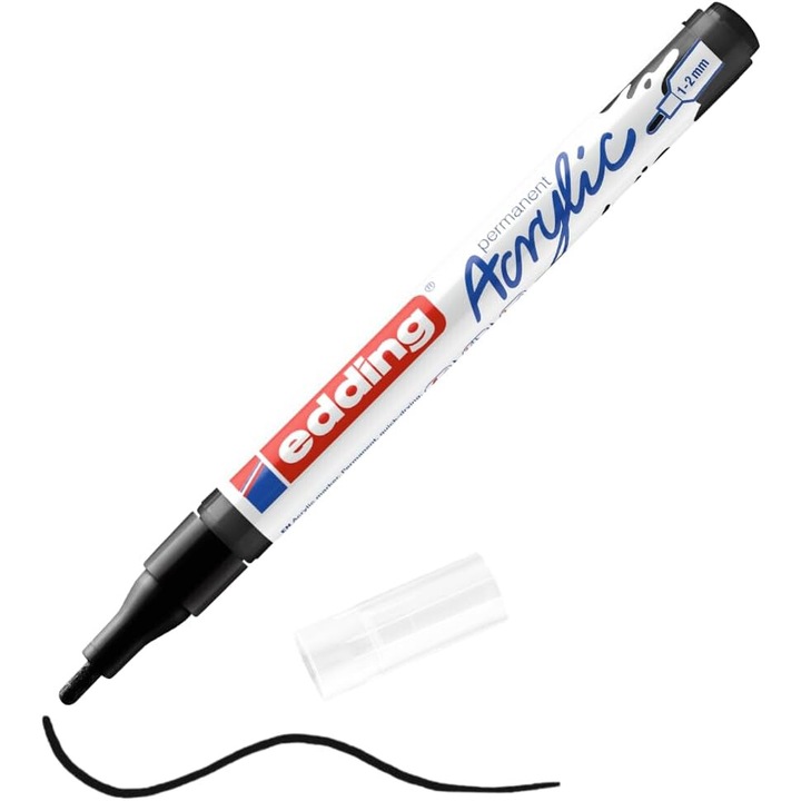 Водоустойчив акрилен маркер, 5300 фин - черен, връх 1-2 мм, Edding