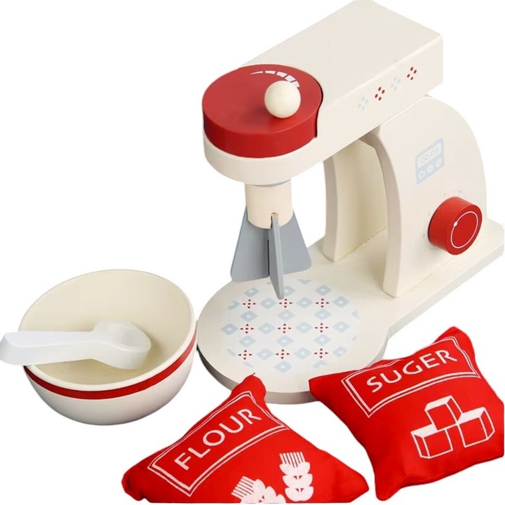 Set de joaca eco din lemn Malvys®, Mixerul micutului Chef, 5 piese