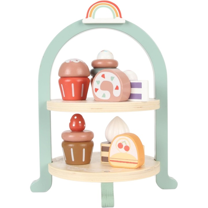 Set de joaca eco din lemn Malvys®, Stand Prajiturele, 8 piese