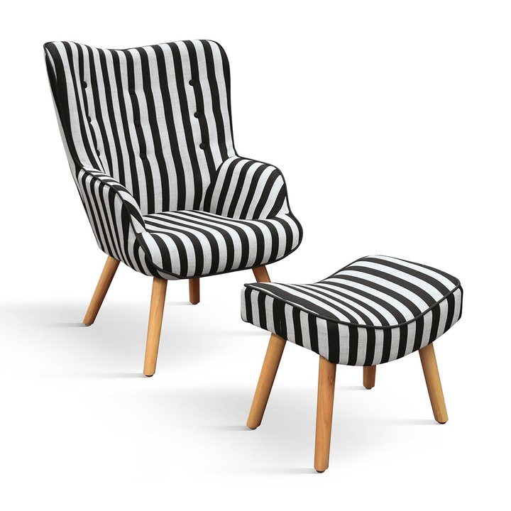 Fotoliu Patchwork, structura metalica, tesatura alb cu negru