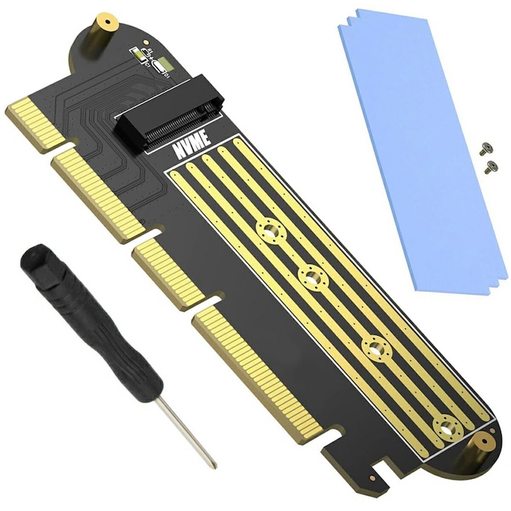 Адаптер PCI-e x16 за M.2 NVMe, Aptel, 11.3 x 4 cm, черен/жълт