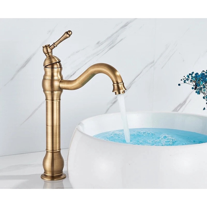 Szaniter csaptelep, modern dizájn, egyfogantyús működés, sárgaréz, antik bronz