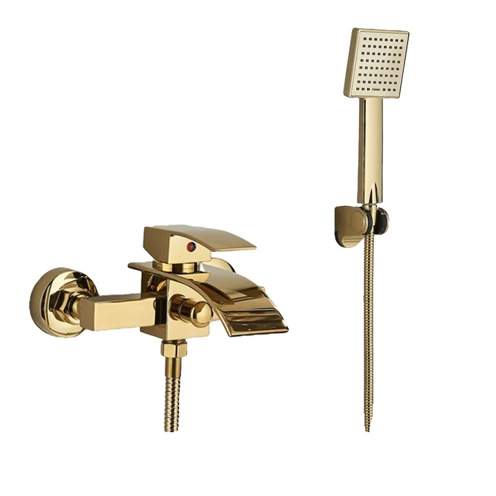 Set baterie dus, para dus, design contemporan, auriu, montare pe perete