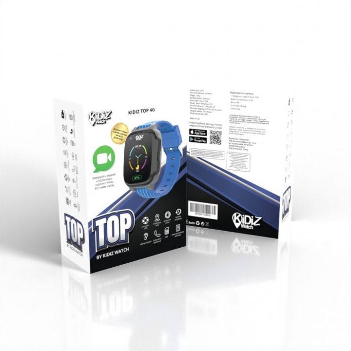 Смарт часовник за деца KiDiZ Top, 4G, GPS локализация, екран, син