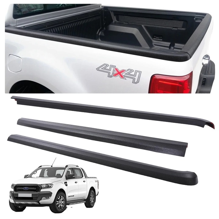 Capac de protectie pentru hayon Ford Ranger, set 3 piese, material ABS, negru mat, dimensiuni 16x10x165mm