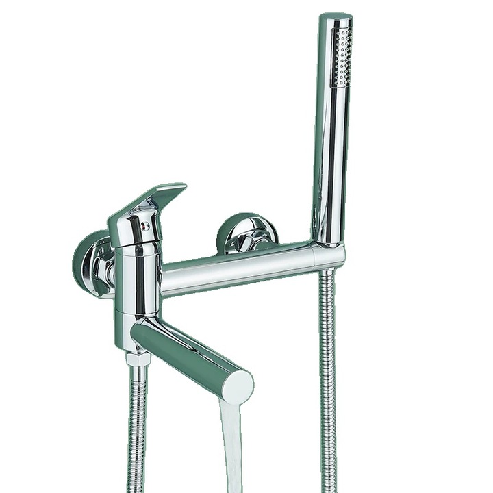 Baterie sanitara pentru cada, cu robinet rotativ, control cu un singur maner, crom, montare pe perete