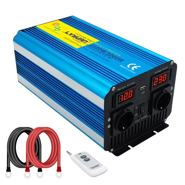 Автомобилен инвертор 5000W, продължителна мощност 2500W, USB изход, 12V 220V 50Hz