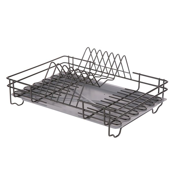 Scurgator vase, MetPol, plastic, 1 nivel, 35cm, negru/gri, cu tava