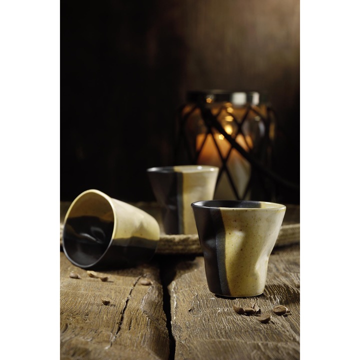 Kutahya kávészervíz, Porcelán, 3 db, sárga-fekete