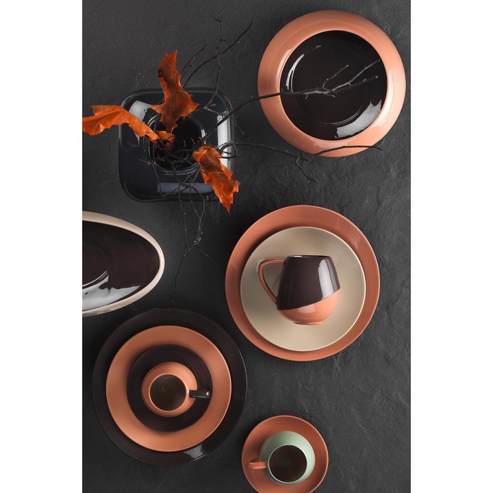 Kutahya Porcelán kávéskészlet, 2 db, rózsaszín-barna