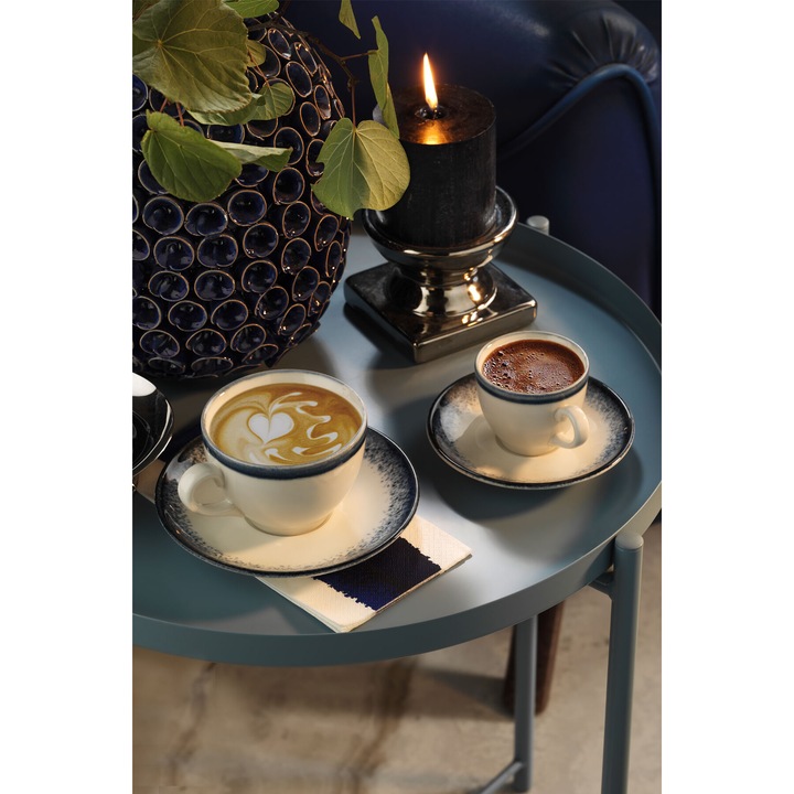 Сервиз за кафе Kutahya, 12 части, 6 човека, бяло и синьо