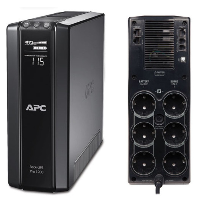 UPS, APC, 5 изхода, защита от пренапрежение, 1200 VA, черен