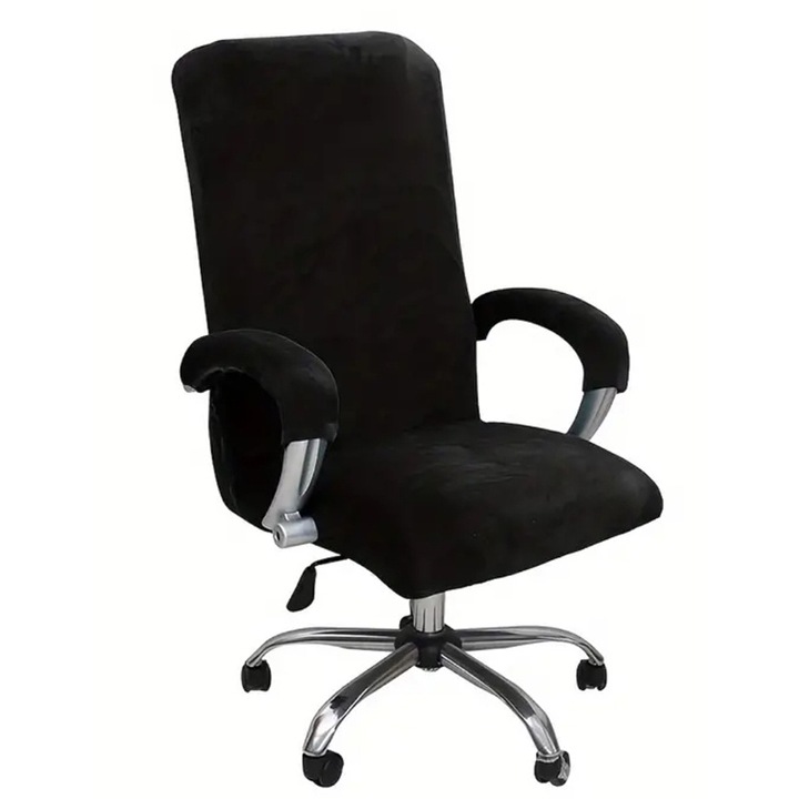 Set de 3 huse de lux pentru scaune de birou din catifea cu cotiere - moi, respirabile, detasabile, anti-alunecare, extensibile, usor de curatat si durabile (se potriveste cu latime de scaun de 17.7"-23.7") Negru