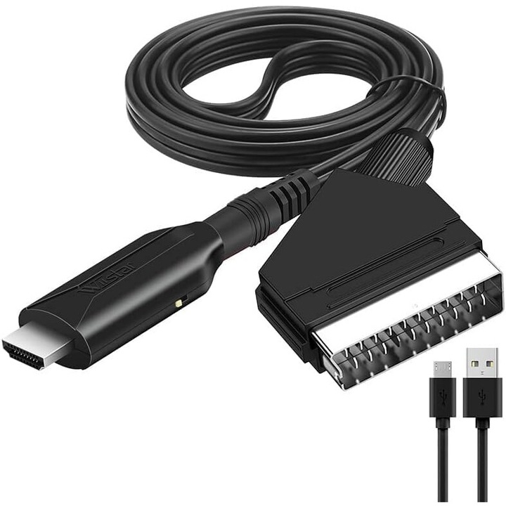 SCART към HDMI конвертор 1080p с USB кабели без инсталиране на драйвер Plug and Play черен 1 м