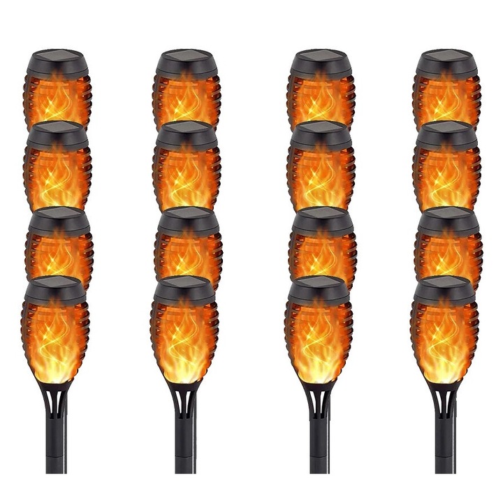 Комплект от 16 соларни лампи, модел Flame, 12LED, IP65, черни