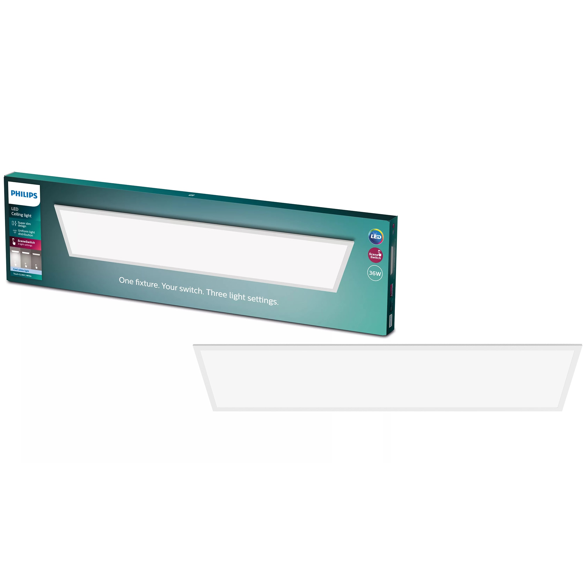 Panou LED Philips SceneSwitch, intensitate luminoasa reglabila, 36W, 3600 lm, lumina neutra (4000K), 30x120 cm, Alb