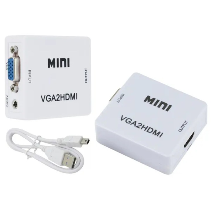 VGA-hdmi конвертор 1080p, аудио, бял, plug & play, usb захранване