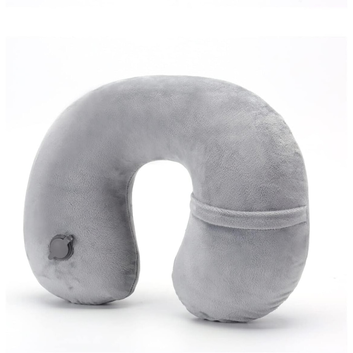 Perna de calatorie, Enforose, suport pentru gat, micro-velur, lavabil, usor de umflat, gri