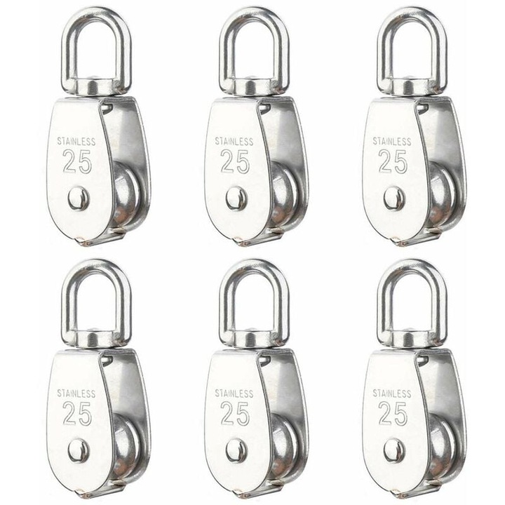 Bloc de scripete Enforose, inox, rezistent la uzura, inel pivotant 360°, set 6 bucati