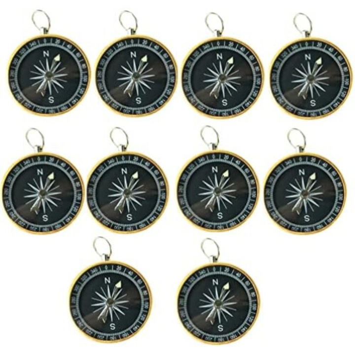 Комплект от 10 персонализирани мини компаса-ключодържатели, преносими джобни компаси за ключодържатели