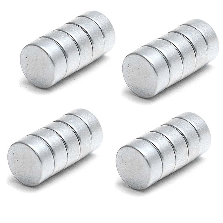Set 20 magneti foarte puternici, gri, disc, simplu, pentru diferite activitati, 15 mm X 2 mm, dalimag