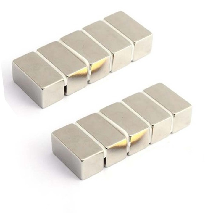 10 db nagyon erős mágnes készlet, blokk típusú, 20 x 10 x 10 mm, szürke, dalimag