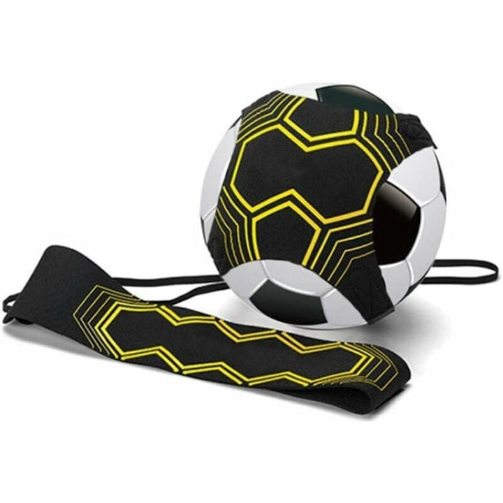 Antrenor Fotbal cu Suport pentru Mingea, Elastic Ajustabil, Accesorii Antrenament, negru/galben