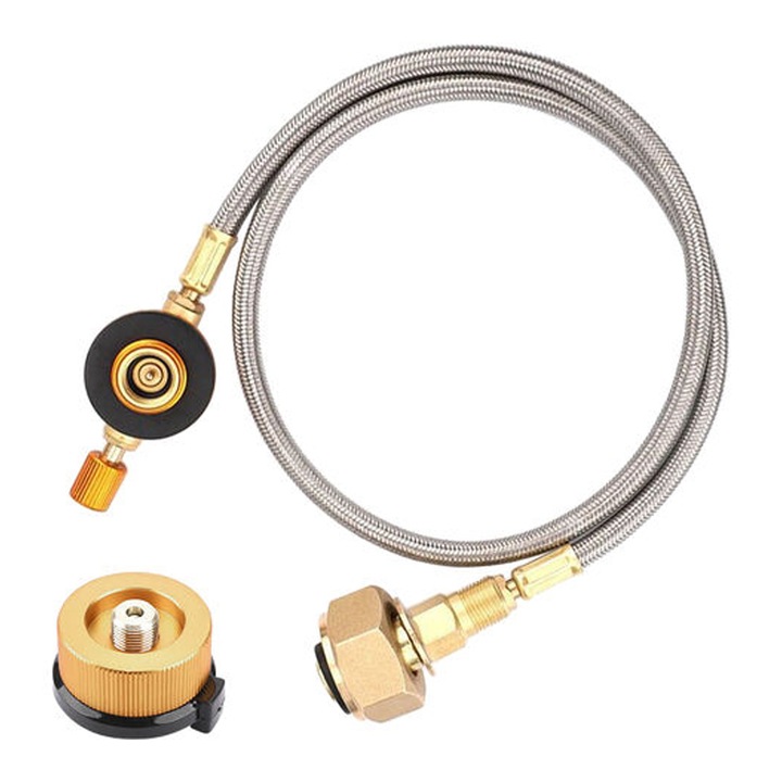 Set adaptor, tub metalic de umplere, usor, durabil, pentru umplere arzator camping