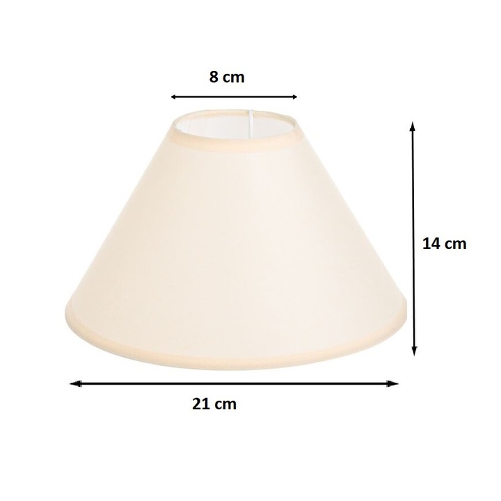 Абажур за лампа VENITIVO® цвят бежов Текстилен Височина 14см. диаметър на основата 21 см, диаметър на горната част 8 см, диаметър на основата 3 см