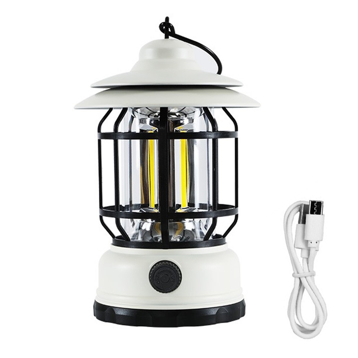 Старинно LED фенерче за къмпинг, QttvbTna, акумулаторно, преносимо, водоустойчиво, 5-8 часа автономност, бяло