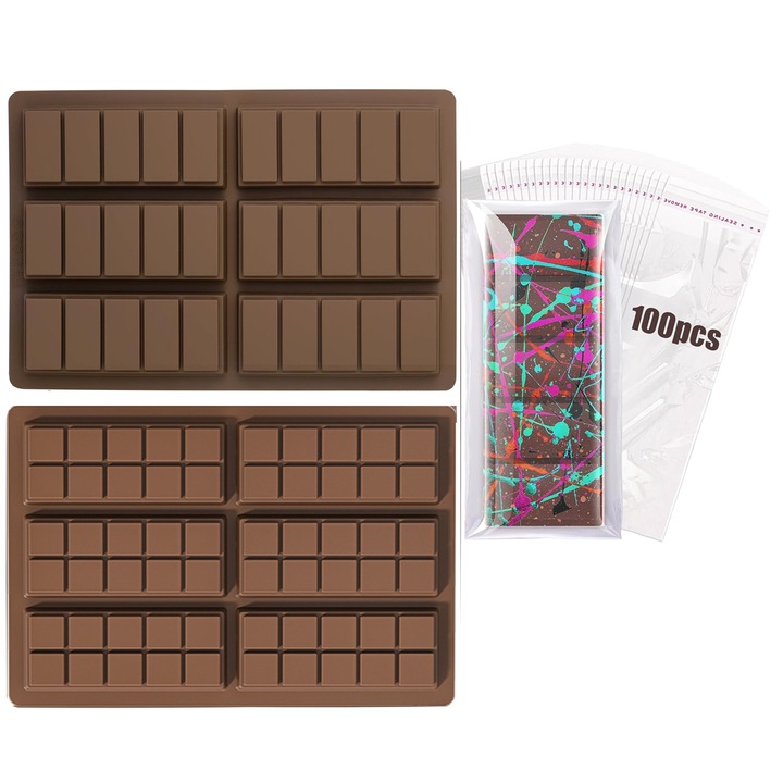 Set 2 Forme prajituri Silicon, Maro bronz, Grosime adanca, cu 100 Pungi de ambalare