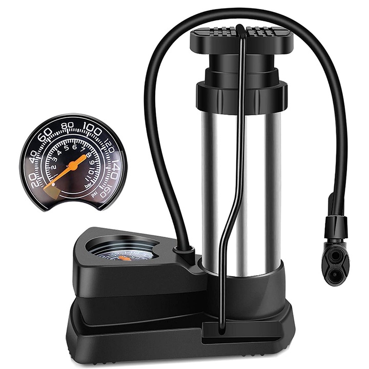 Велосипедна помпа, Мини преносими подови помпи с манометър, Помпа за под, подходяща за MTB, трекинг велосипеди, градски велосипеди и детски велосипеди. За топки, плувни рингове и надуваеми матраци.