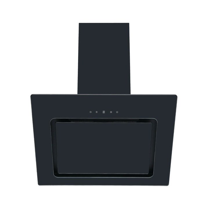 Hota decorativa Pyramis MAGIC Black Glass 60cm, capacitate maxima de absorbtie 625 m3/h, 1 motor cu turbina, Touch control, Timer, iluminare LED, finisaj sticla neagra